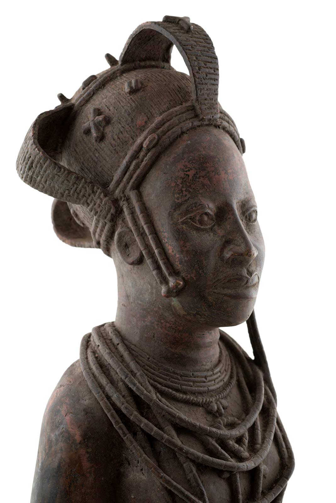 Sculpture Buste Couple Oba royal Bini Edo Nigeria Bronze 44cm Art