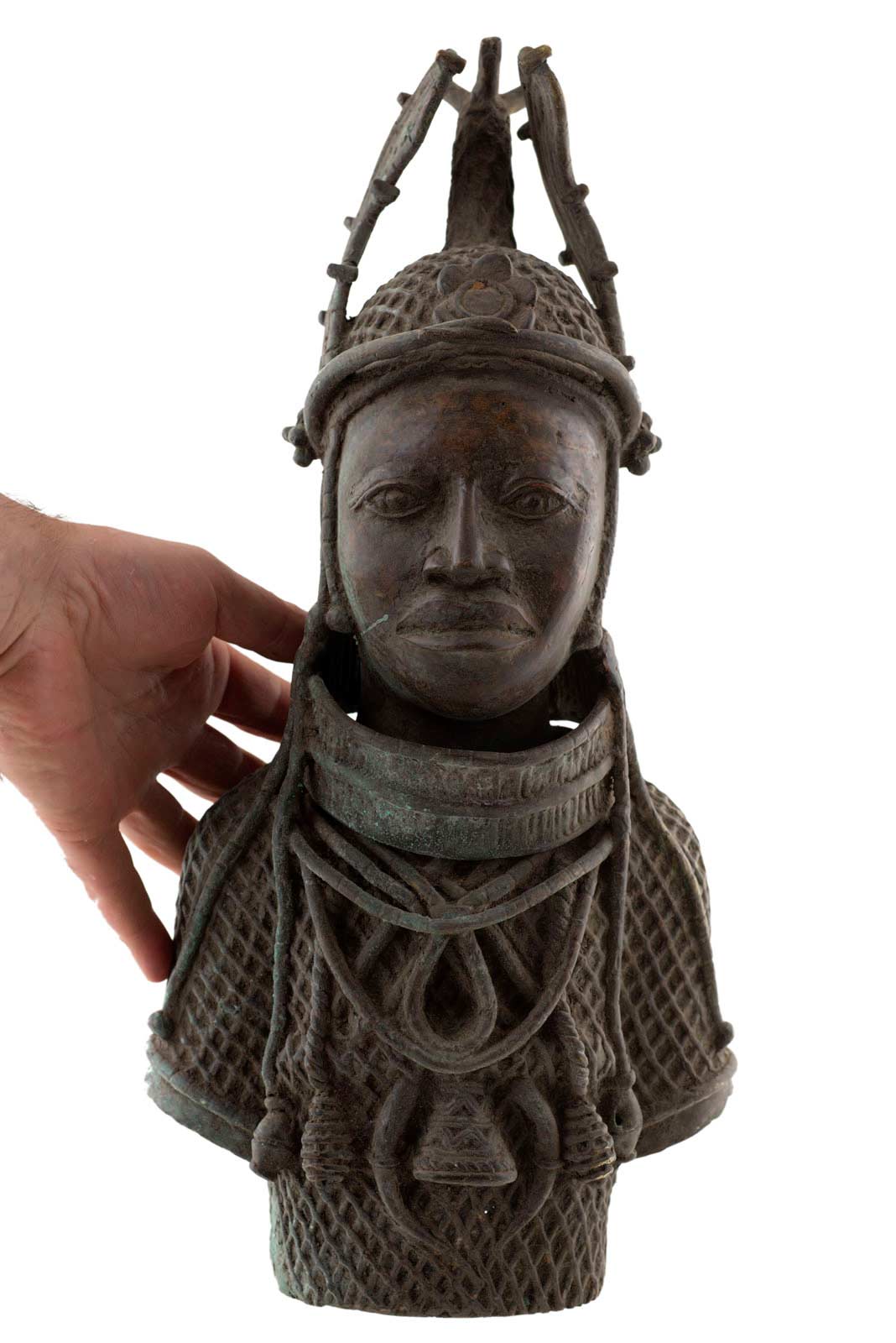 Sculpture Buste Couple Oba royal Bini Edo Nigeria Bronze 44cm Art