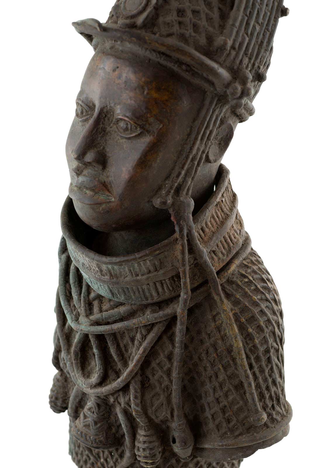 Sculpture Buste Couple Oba royal Bini Edo Nigeria Bronze 44cm Art